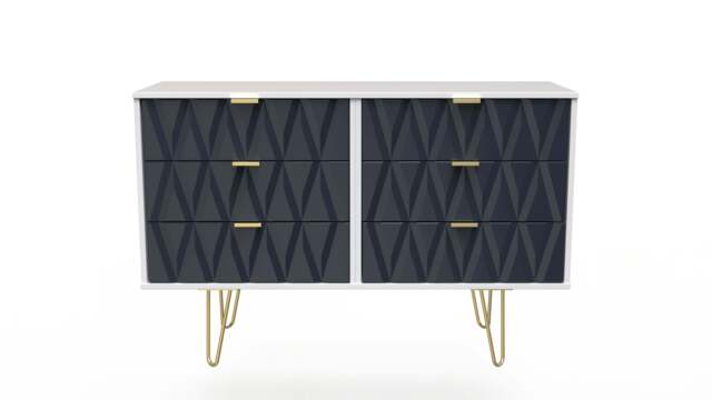 Diamond Large Chest of Drawers Grey & White 6 Drawers 115cm