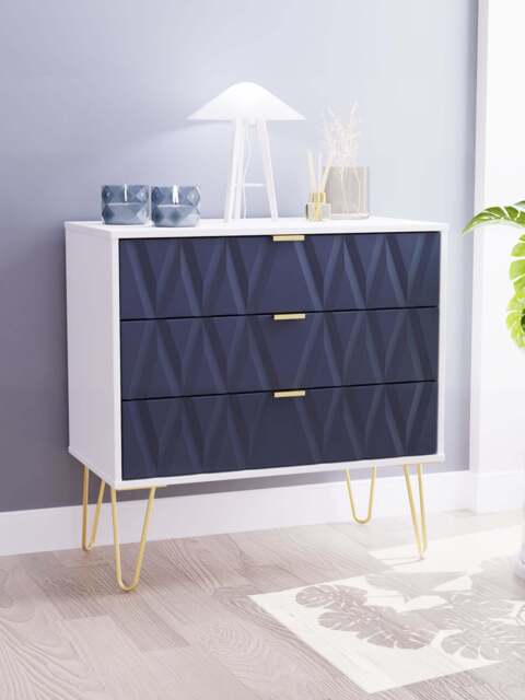 Diamond Chest of Drawers Grey & White 3 Drawers 77cm