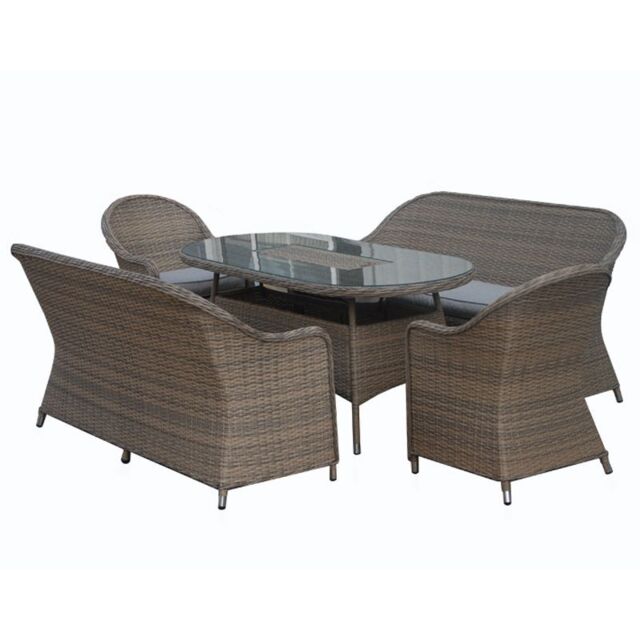 Arles Garden Patio Dining Set by Croft - 6 Seats Aluminium Full Round Weave Rattan Grey