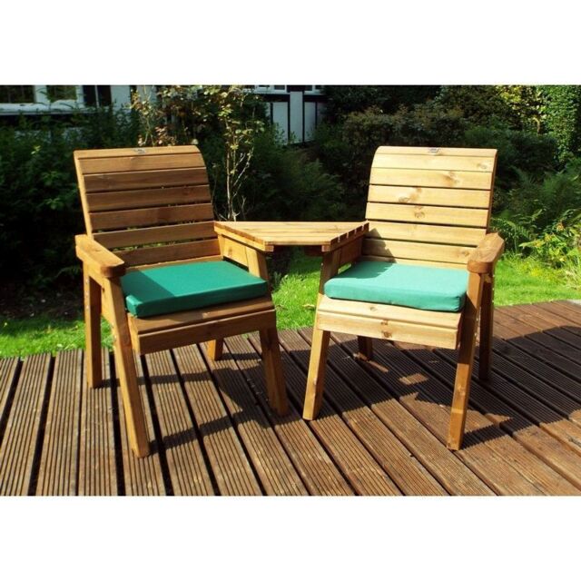Scandinavian Redwood Garden Tete a Tete by Charles Taylor - 2 Seats Green Cushions