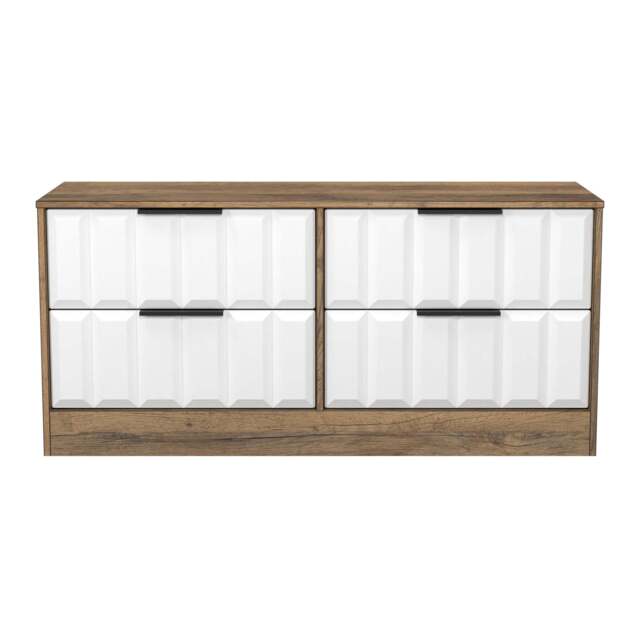 New York C Large Chest of Drawers White & Vintage Oak 4 Drawers 115cm
