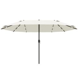 Outsunny 4.4M Double-Sided Sun Umbrella Patio Parasol Led Solar Lights Cream White