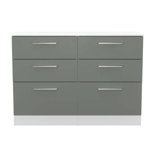 Contrast Large Chest of Drawers Grey & White 6 Drawers 110cm