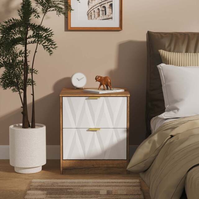 Las Vegas F Bedside Table White & Oak 2 Drawers 53cm