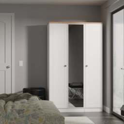 Norfolk Tall Mirror Wardrobe White & Light Oak 1 Shelf 111cm