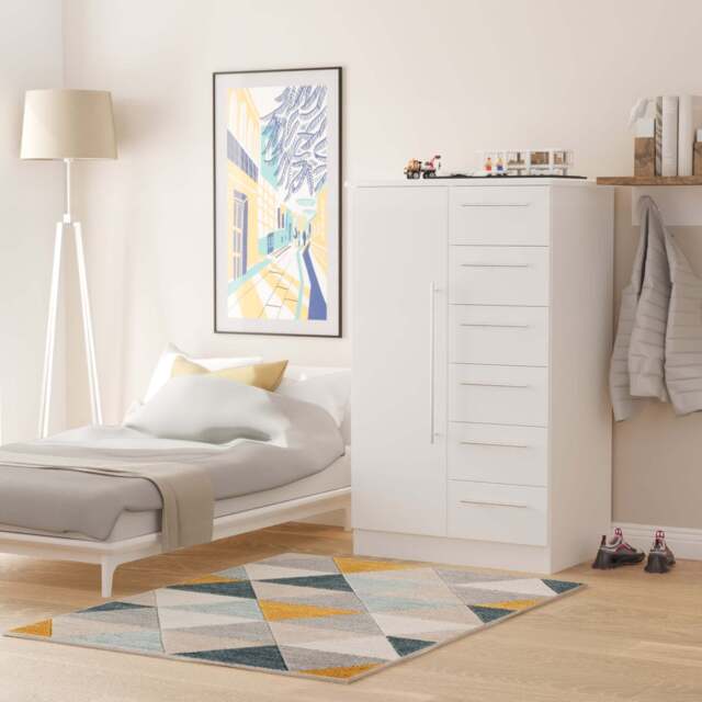 Sherwood Tall Wardrobe White 1 Door 5 Drawers 77cm