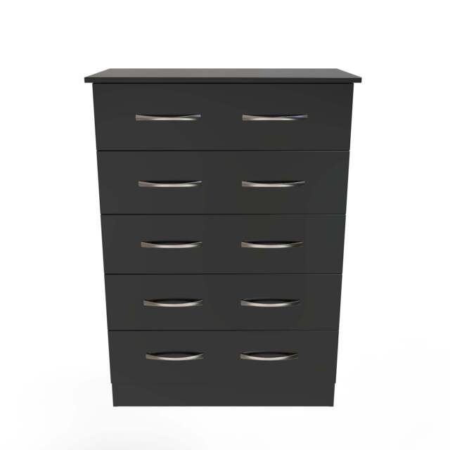 Avon Tall Chest of Drawers Black 5 Drawers 108cm