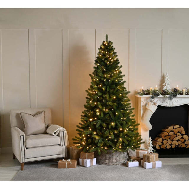 7ft Miller's Lake Pine Christmas Tree Artificial - with LED Lights Warm White 1183 Tips