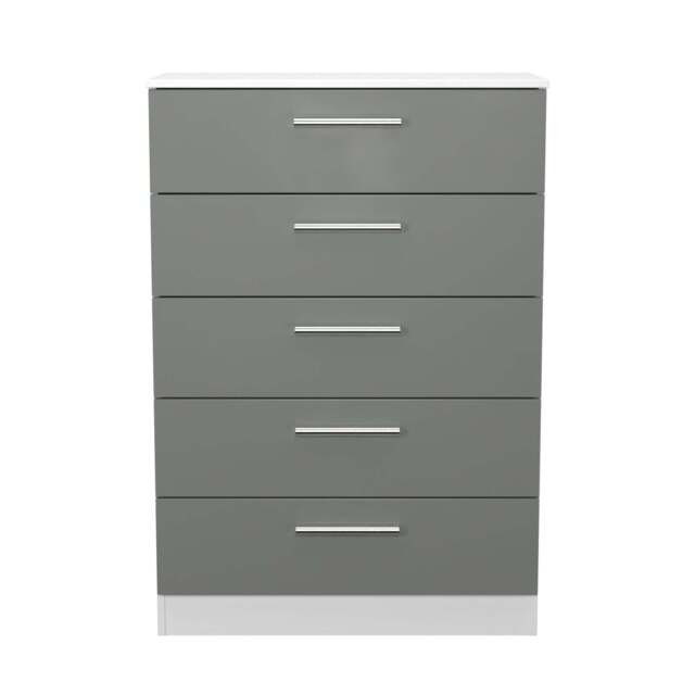 Contrast Tall Chest of Drawers Grey & White 5 Drawers 108cm