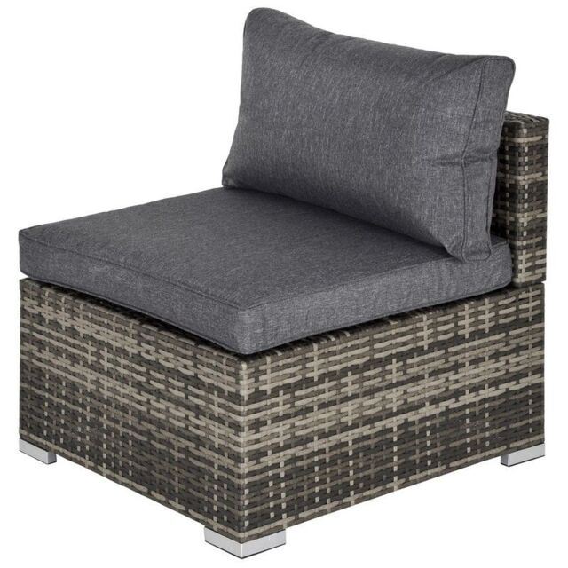 Outsunny Outdoor Garden Furniture Rattan Single Middle Sofa With Cushions For Backyard Porch Garden Poolside Deep Grey
