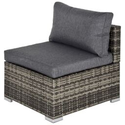 Outsunny Outdoor Garden Furniture Rattan Single Middle Sofa With Cushions For Backyard Porch Garden Poolside Deep Grey