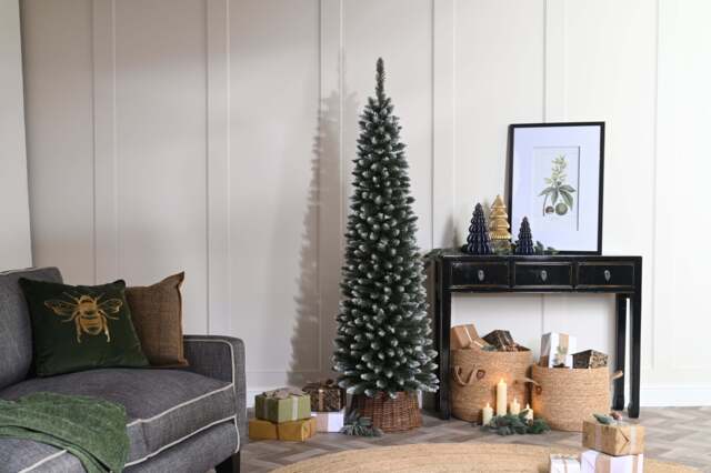 6ft Alpine Fir Christmas Tree Artificial - White Frosted Green Slim 345 Tips