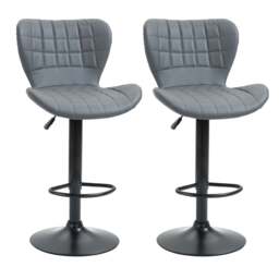 Bar Stools Set of 2 Adjustable Height Swivel Bar Chairs in PU Leather with Backrest & Footrest