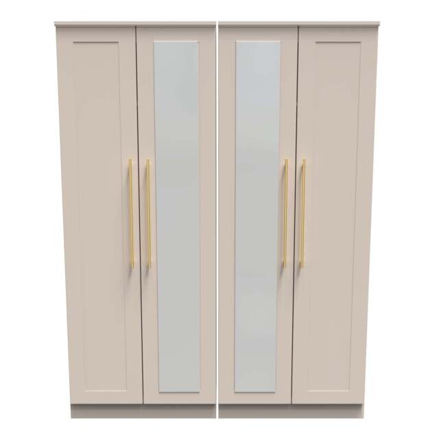 Haworth Tall Mirror Wardrobe Off-White 4 Doors 1 Shelf 196cm