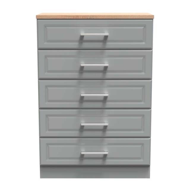 Kent Tall Chest of Drawers Grey & Oak 5 Drawers 108cm