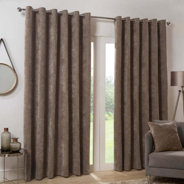 "Hamilton McBride Dove Italian Velvet Blackout Eyelet Curtains (66"" x 72"")"