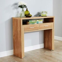 Regis Extending Console Table Natural 1 Shelf 2 Drawers 98.5cm