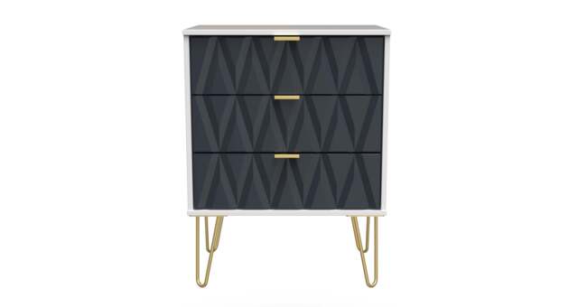 Diamond Chest of Drawers Grey & White 3 Drawers 76cm
