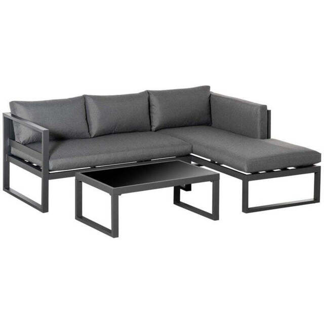 Outsunny 3 Pcs L-Shape Aluminium Garden Corner Sofa Set With Padded Cushions
