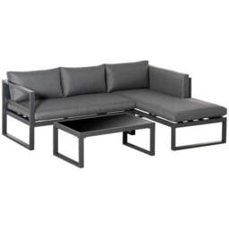 Outsunny 3 Pcs L-Shape Aluminium Garden Corner Sofa Set With Padded Cushions