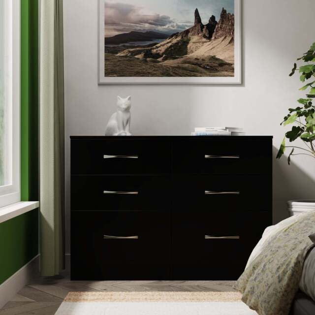 Avon Large Chest of Drawers Black 6 Drawers 110cm