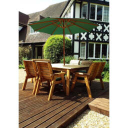 Scandinavian Redwood Garden Patio Dining Set by Charles Taylor - 8 Seats Green Cushions