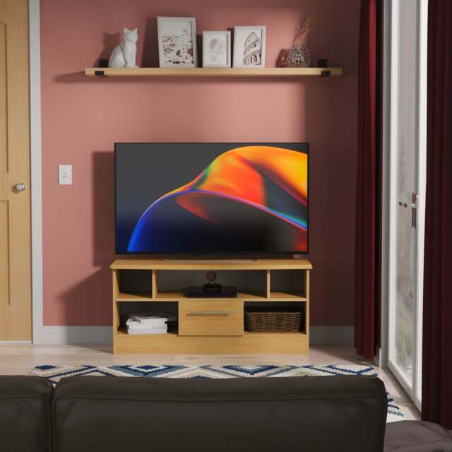 Sherwood TV Unit Natural 5 Shelves 1 Drawer 112cm