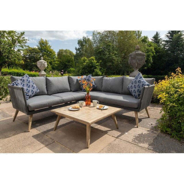 Milan Garden Corner Sofa by Royalcraft - 5 Seats Grey Cushions