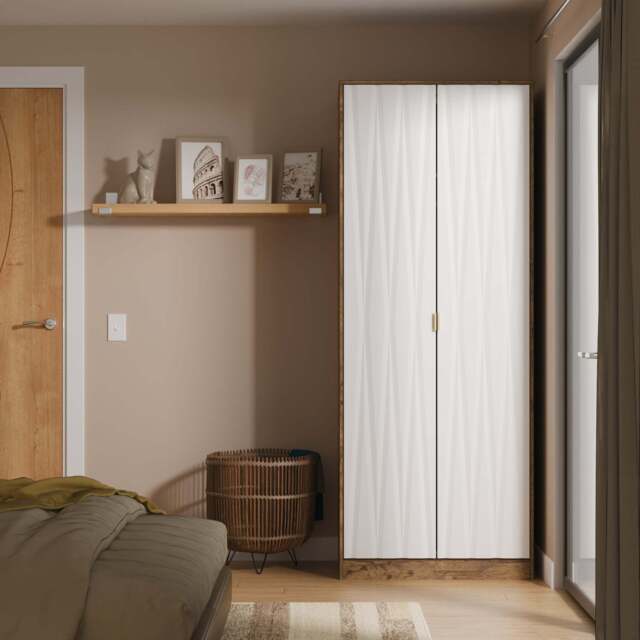 Las Vegas F Tall Wardrobe White & Oak 2 Doors 1 Shelf 198cm