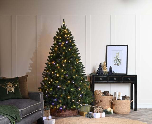 5ft Cedar Ridge Fir Christmas Tree Artificial - Dark Green with LED Lights Warm White 738 Tips