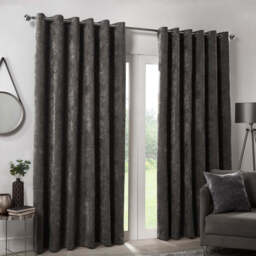 "Hamilton McBride Charcoal Italian Velvet Blackout Eyelet Curtains (46"" x 54"")"