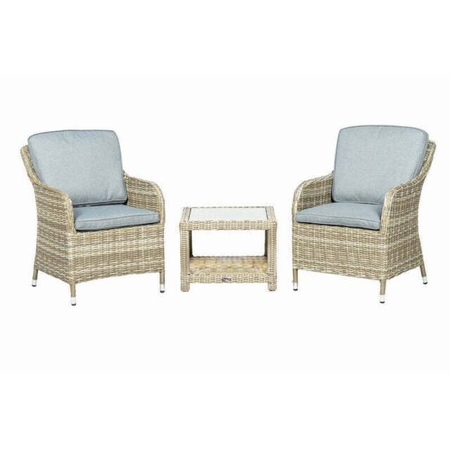 Wentworth Rattan Garden Bistro Set by Royalcraft - 2 Seats Grey Cushions