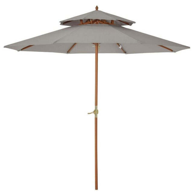 Outsunny 2.7 M Garden Parasol Umbrella Double Tier Garden Umbrellas Outdoor Sun Umbrella Sunshade Bamboo Parasol Grey