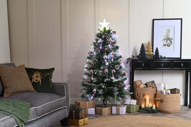 3ft Candy Cane Christmas Tree Artificial - White Frosted Green Fibre Optic White 60 Tips