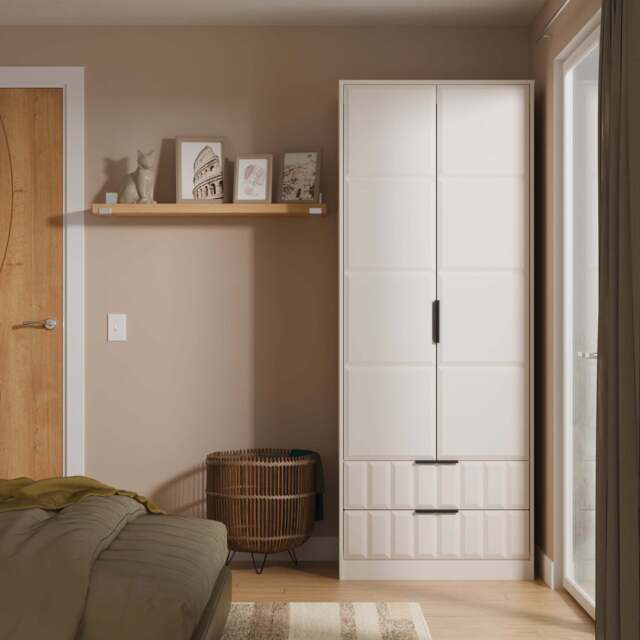 New York C Tall Wardrobe Off-white 2 Doors 2 Drawers 77cm
