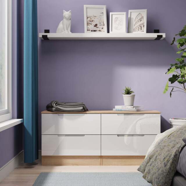 Milan Large Chest of Drawers White & Oak 4 Drawers 110cm