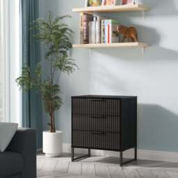 Fluted Chest of Drawers Black 3 Drawers 76cm