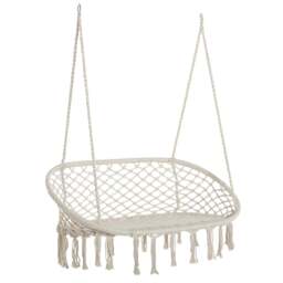 Hanging Hammock Chair Cotton Rope Porch Swing with Metal Frame