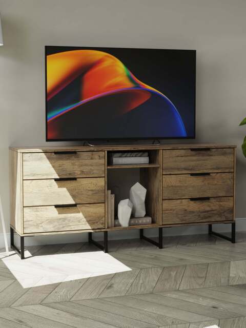 Hong Kong G Large Sideboard Oak 2 Shelves 6 Drawers 152cm