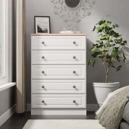 Norfolk Tall Chest of Drawers White & Light Oak 5 Drawers 74cm
