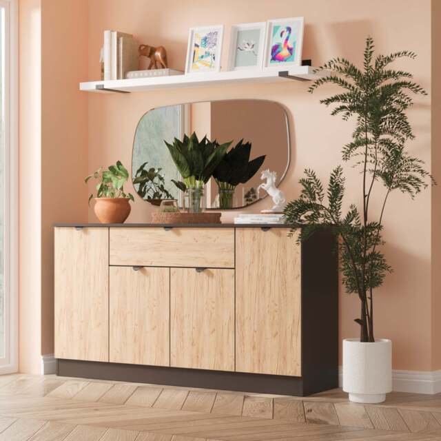 Bora Large Sideboard Gold & Dark Grey 4 Doors 2 Shelves 1 Drawer 144cm
