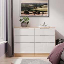 Milan Large Chest of Drawers White & Oak 6 Drawers 110cm