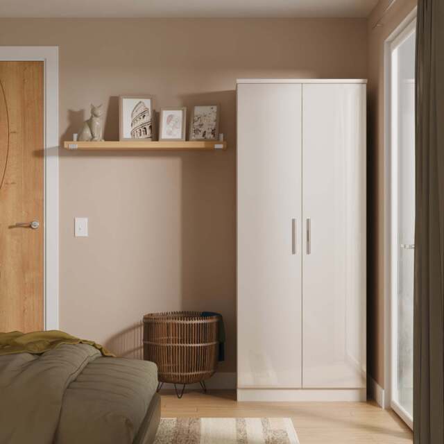 Knightsbridge Tall Wardrobe Off-White 2 Doors 1 Shelf 182cm