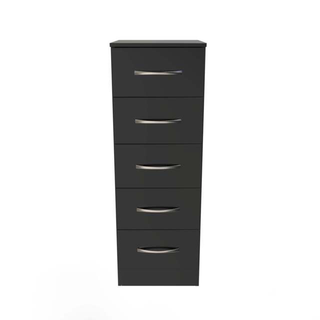 Avon Tall Slim Chest of Drawers Black 5 Drawers 108cm