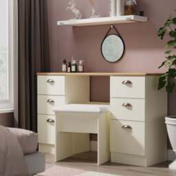 Victoria Desk Cream & Light Oak 6 Drawers 128cm
