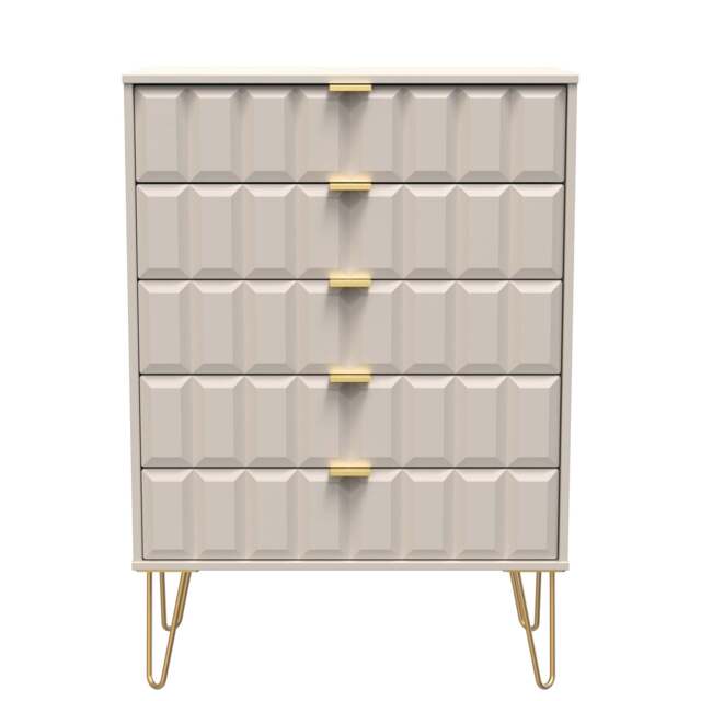 Cube Tall Chest of Drawers Off-White 5 Drawers 109cm