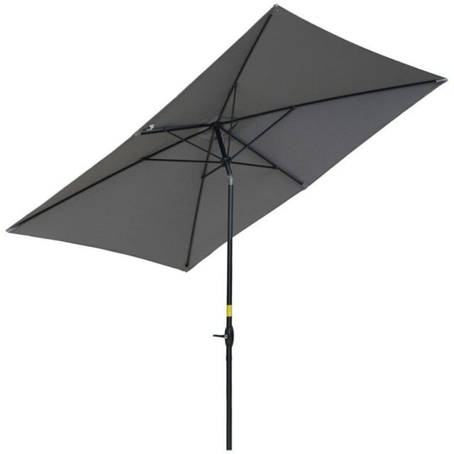 Outsunny 2 X 3M Rectangular Market Umbrella Patio Outdoor Table Umbrellas With Crank & Push Button Tilt Dark Grey