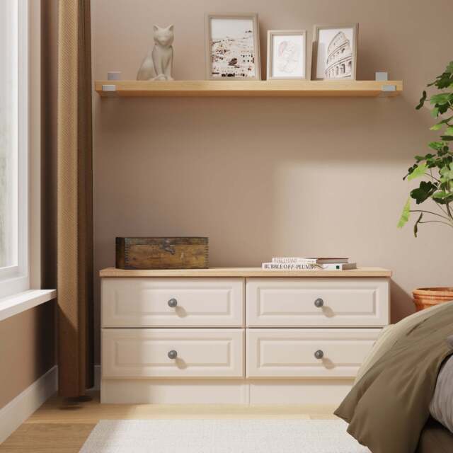Norfolk Large Chest of Drawers Off-white & Light Oak 4 Drawers 110cm