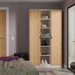 Bora Tall Wardrobe Oak & Off-White 3 Doors 6 Shelves 196cm