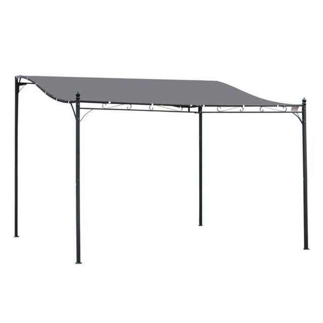 Outsunny 4 X 3M Canopy Metal Wall Gazebo Awning Garden Marquee Shelter Door Porch - Grey